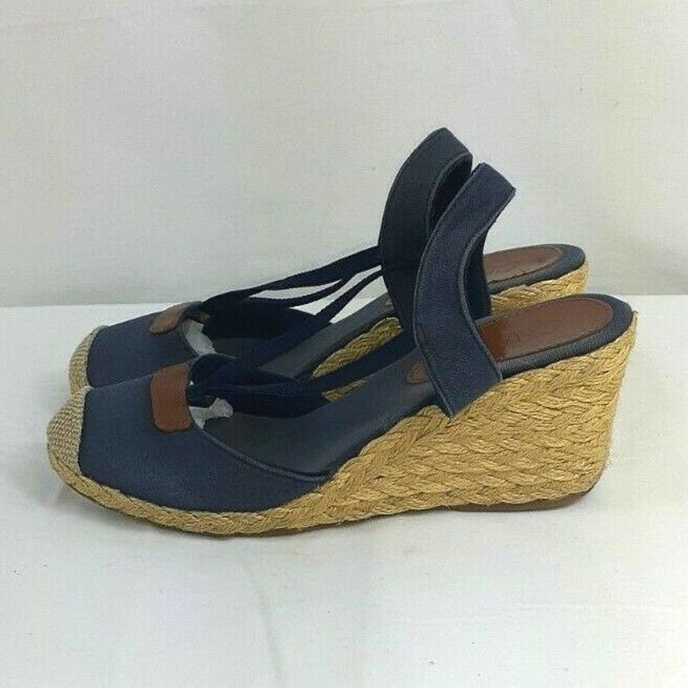 CHAPS Womens Size 7 Blue Wedge Sandals Sling Back Heels
